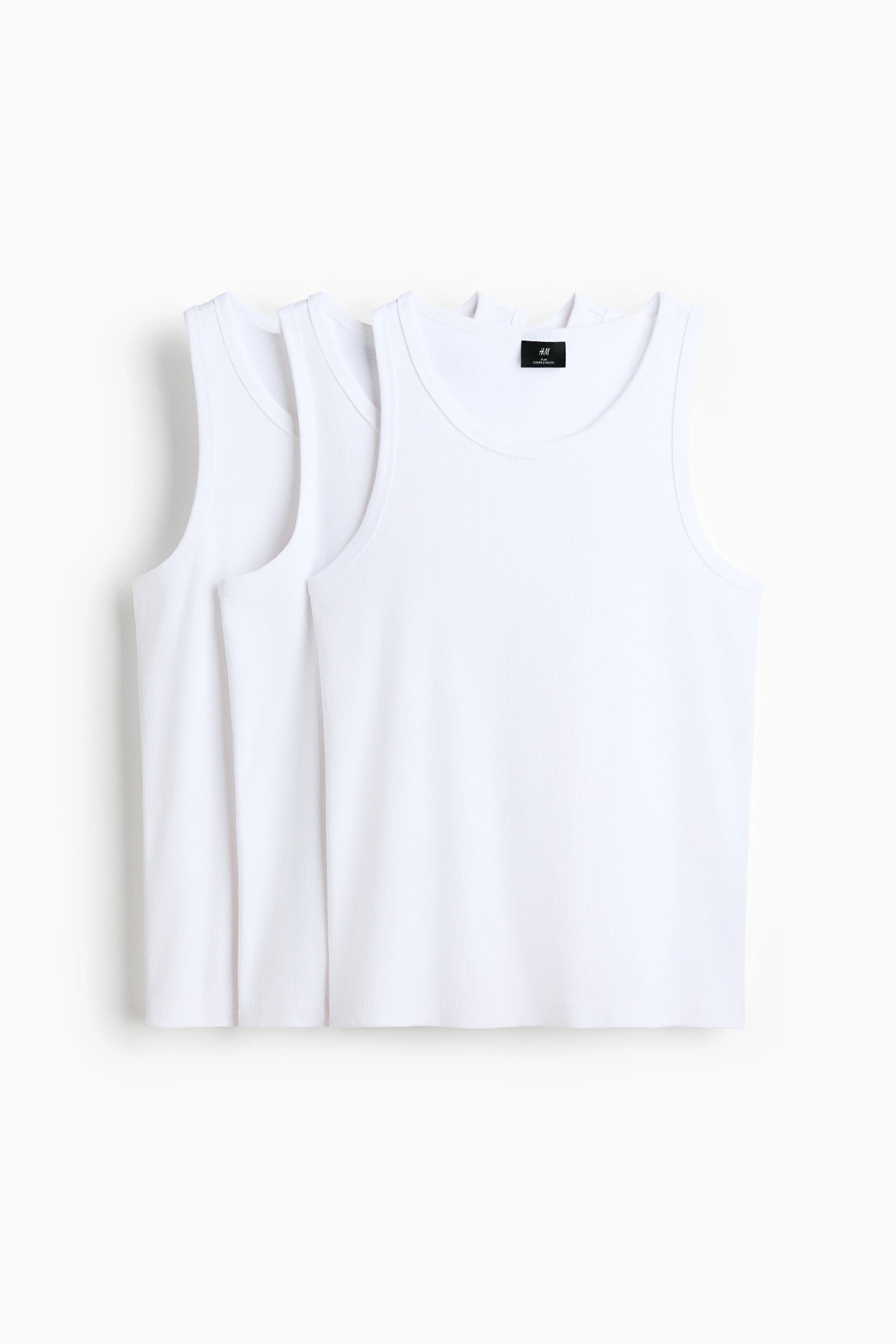 Set van 3 geribde tanktops - Slim Fit