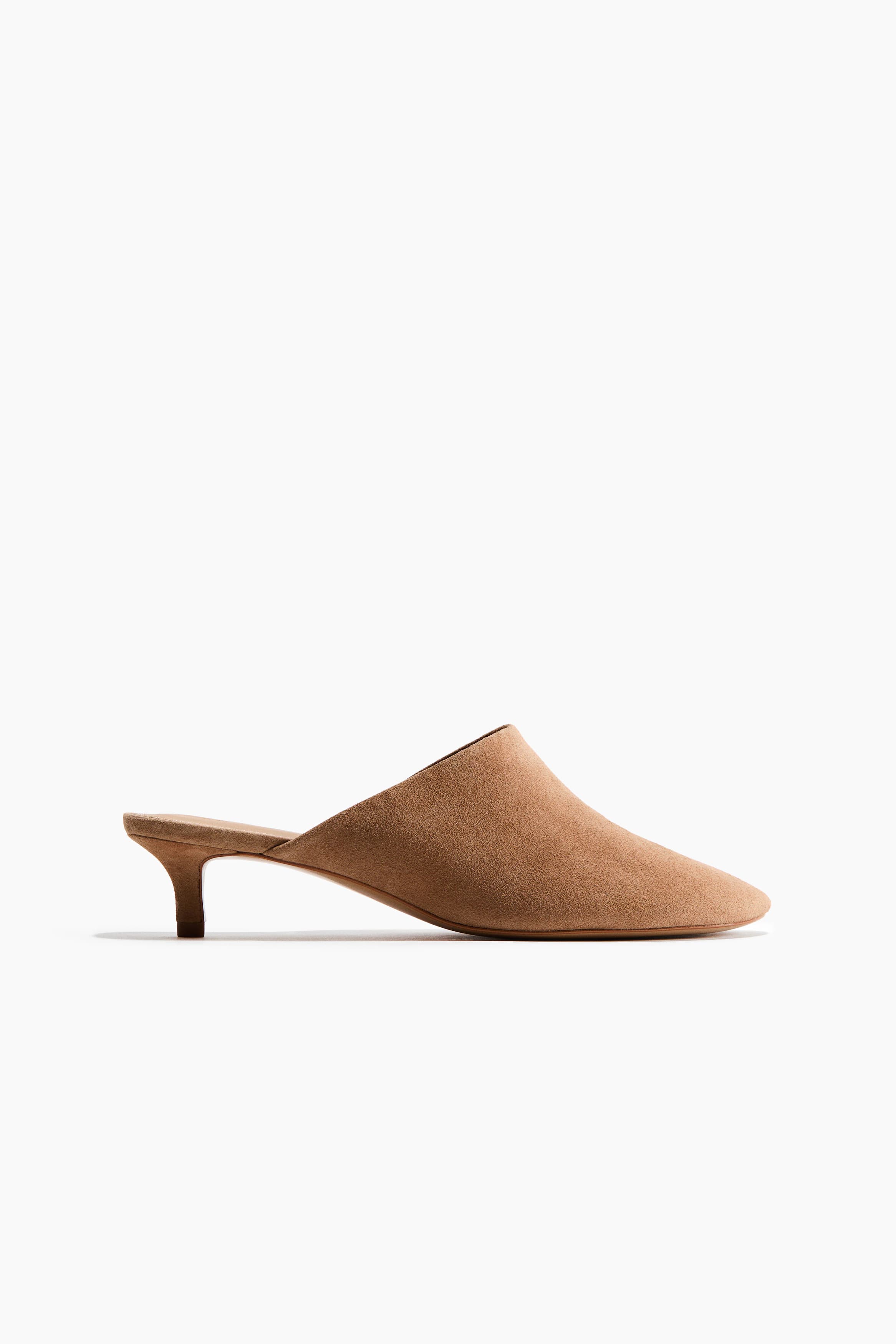 Leren slip-in sandaletten met kittenheel