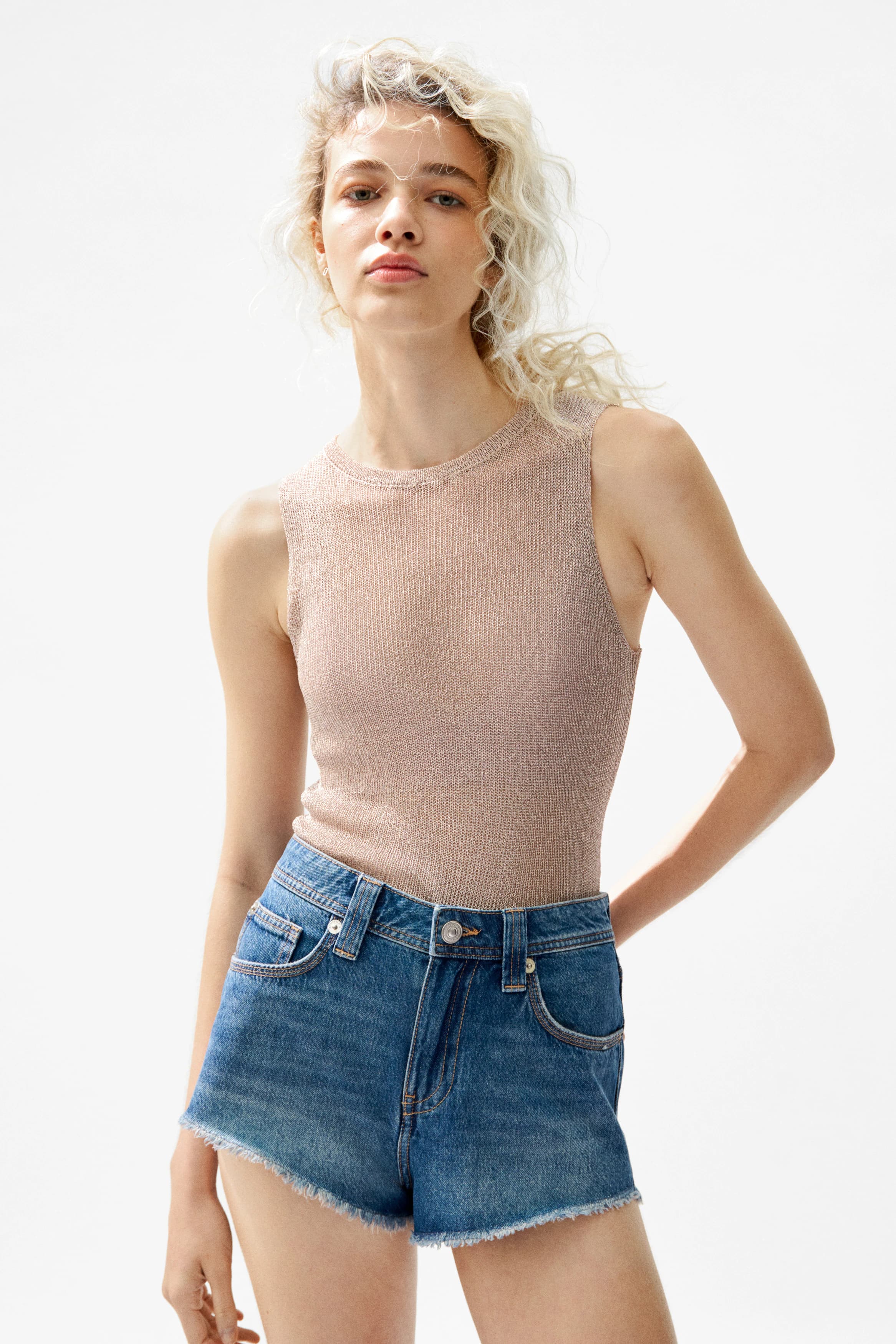 Denim short met rafels