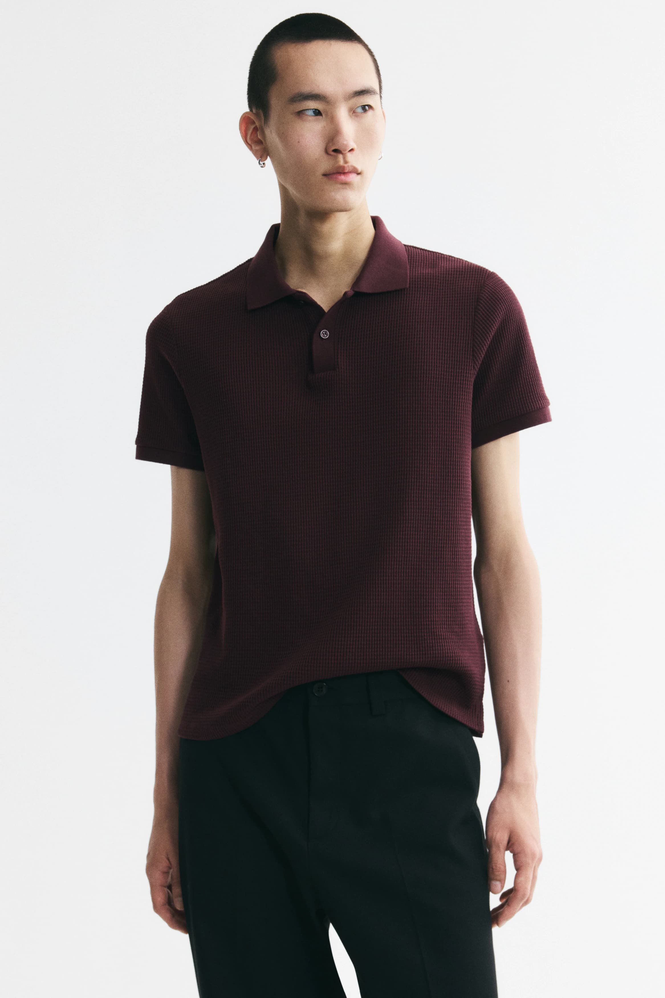 Wafelgebreid poloshirt - Slim Fit