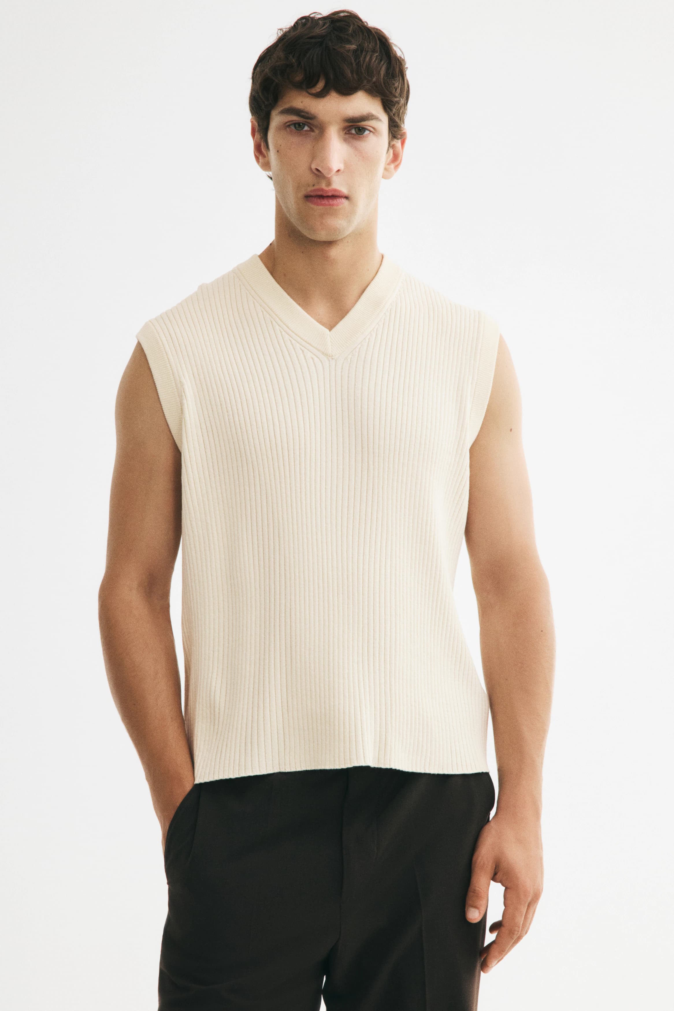 Geribde slip-over - Slim Fit