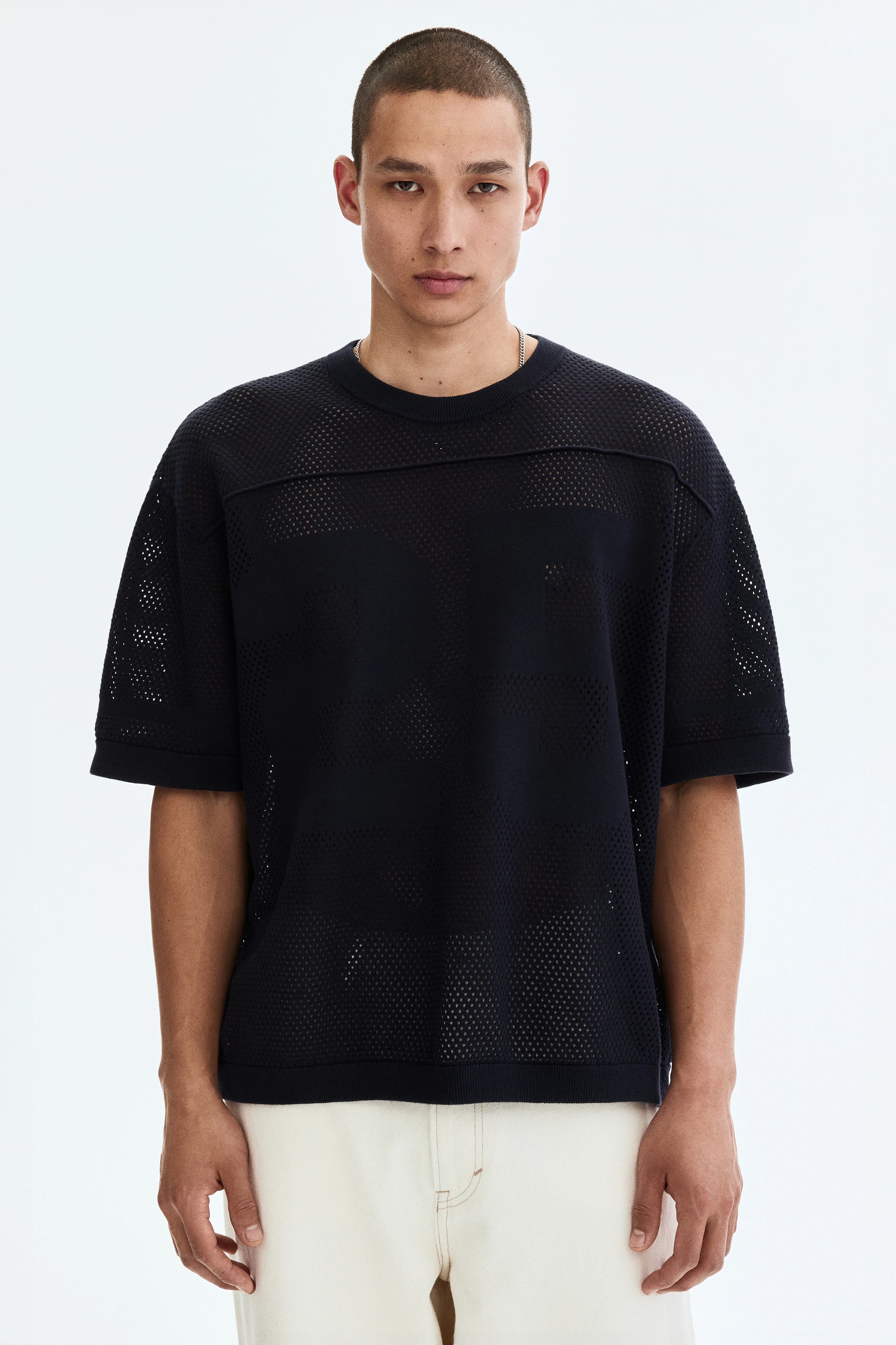 Ajourgebreid boxy T-shirt - Relaxed Fit