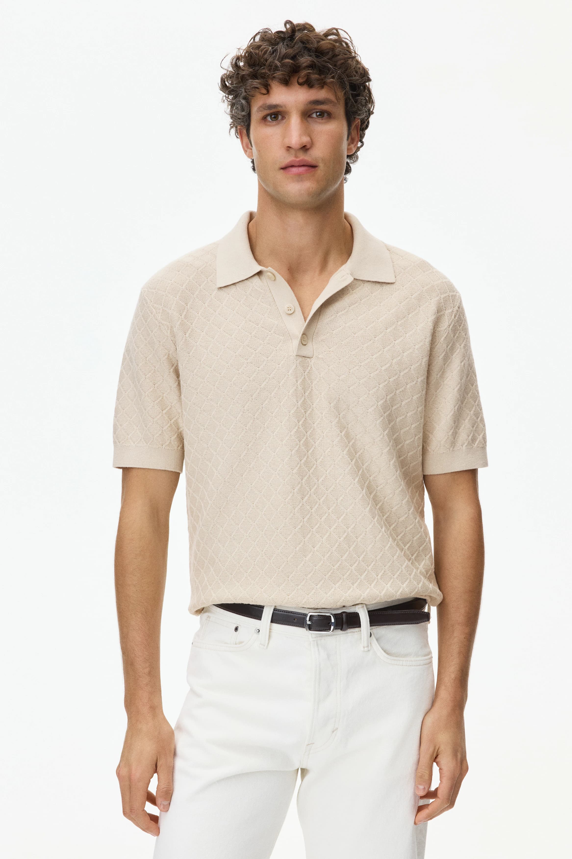Structuurgebreid poloshirt - Slim Fit