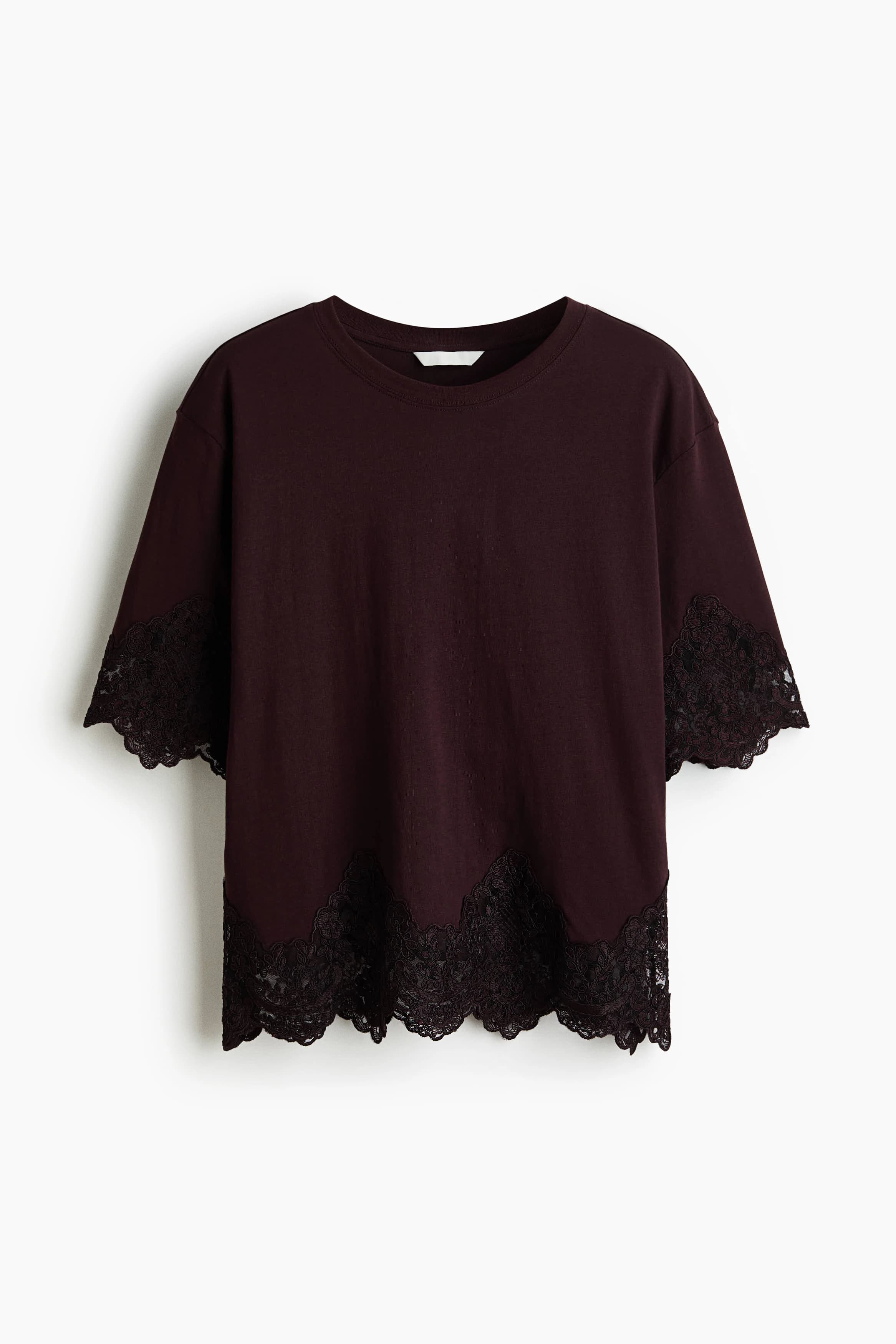 Katoenen T-shirt met kanten bies