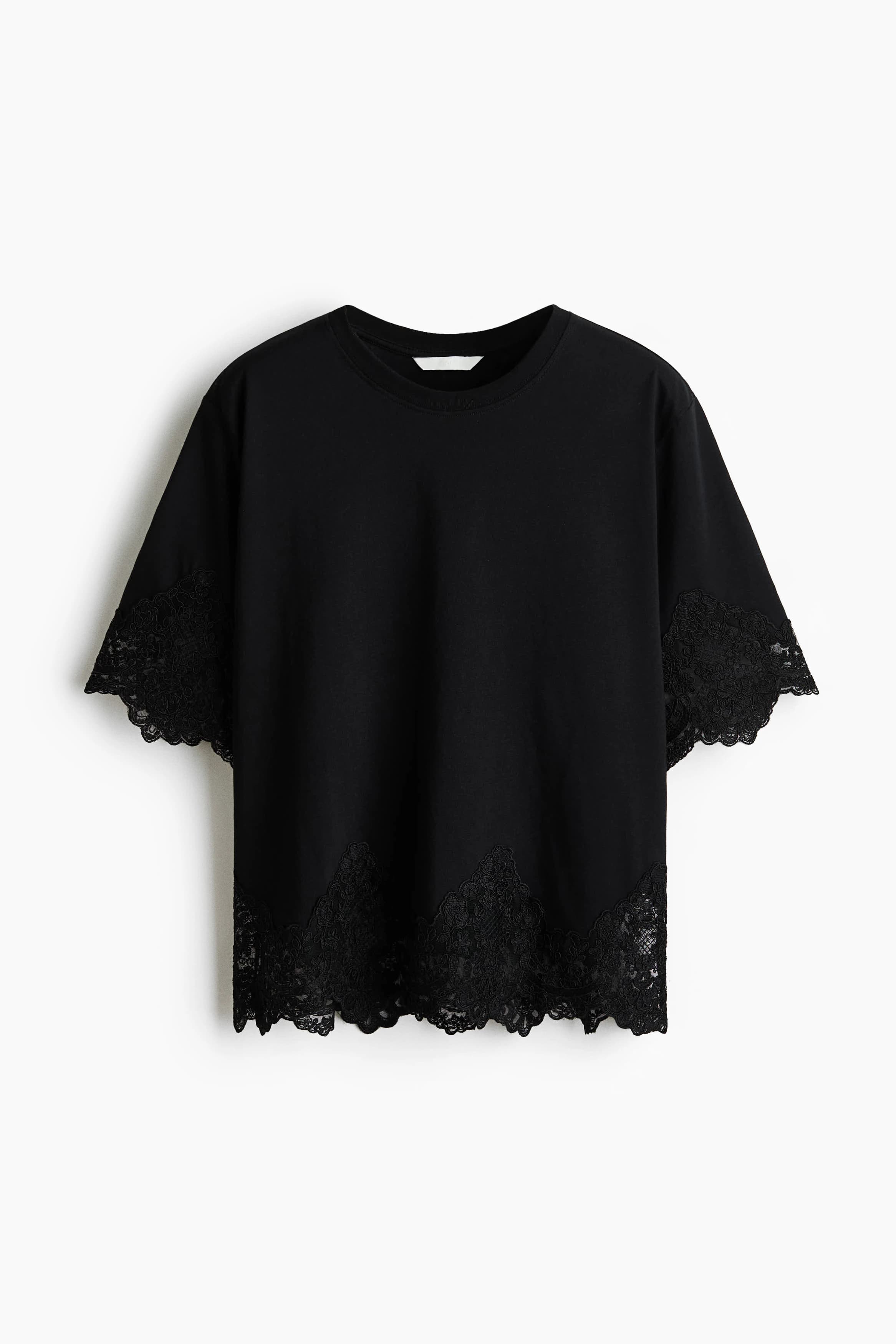 Katoenen T-shirt met kanten bies