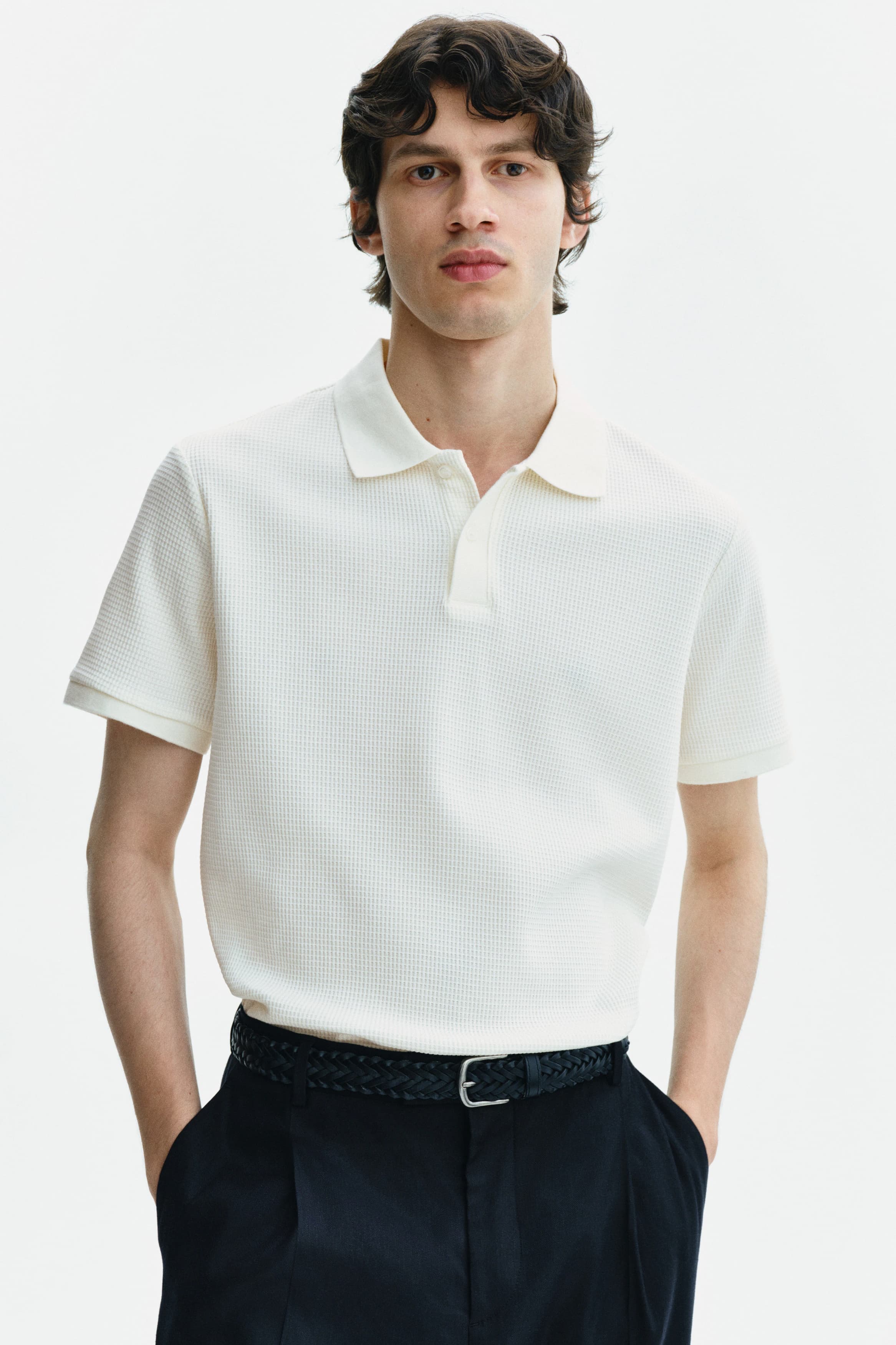Wafelgebreid poloshirt - Slim Fit