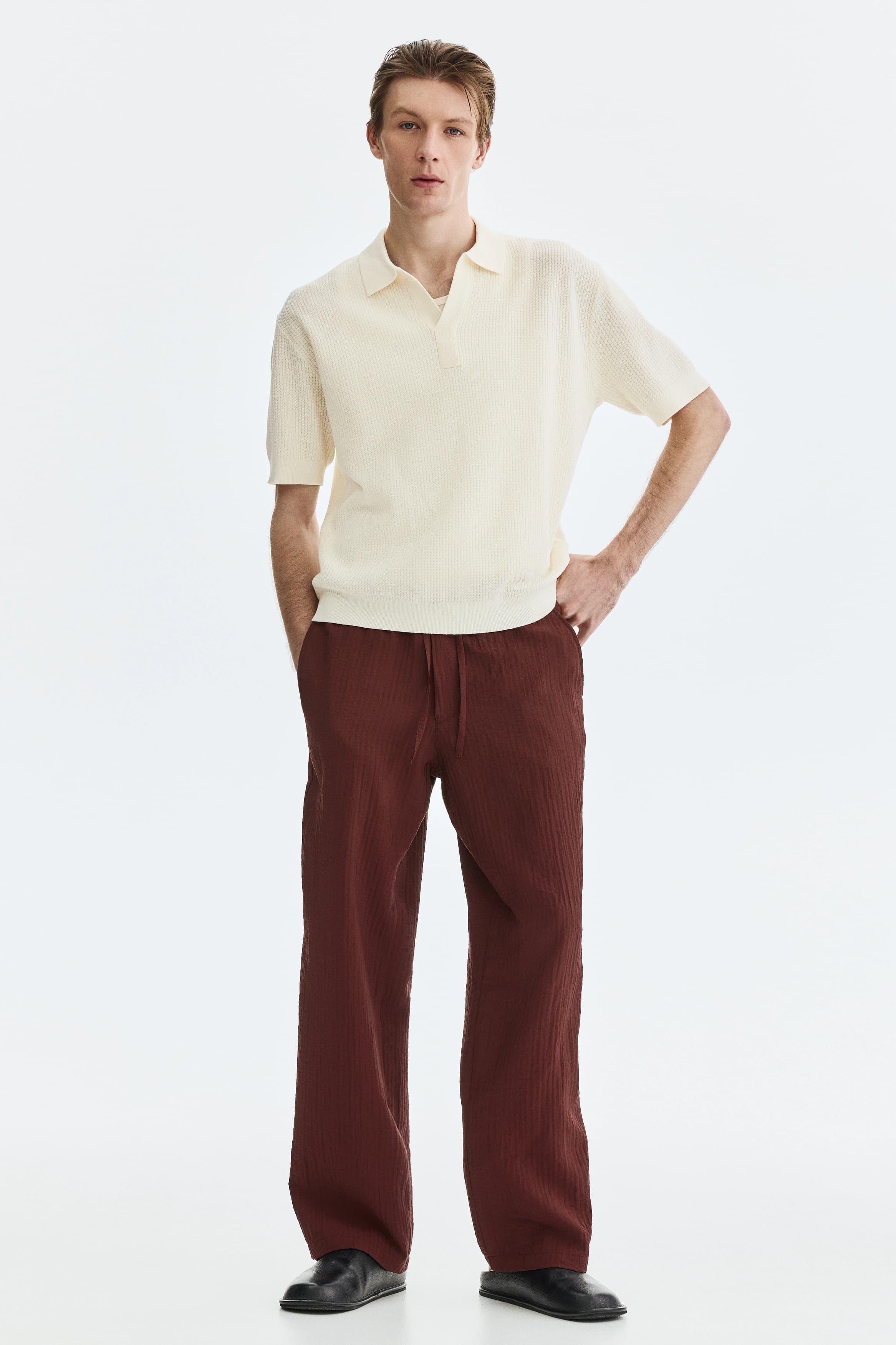 Kabelgebreid poloshirt - Regular Fit