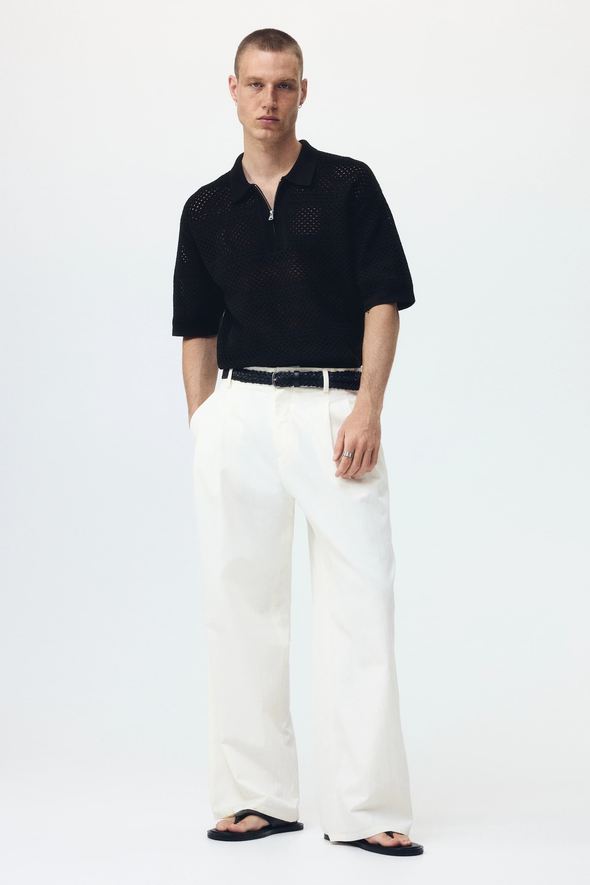 Ajourgebreid poloshirt - Relaxed Fit