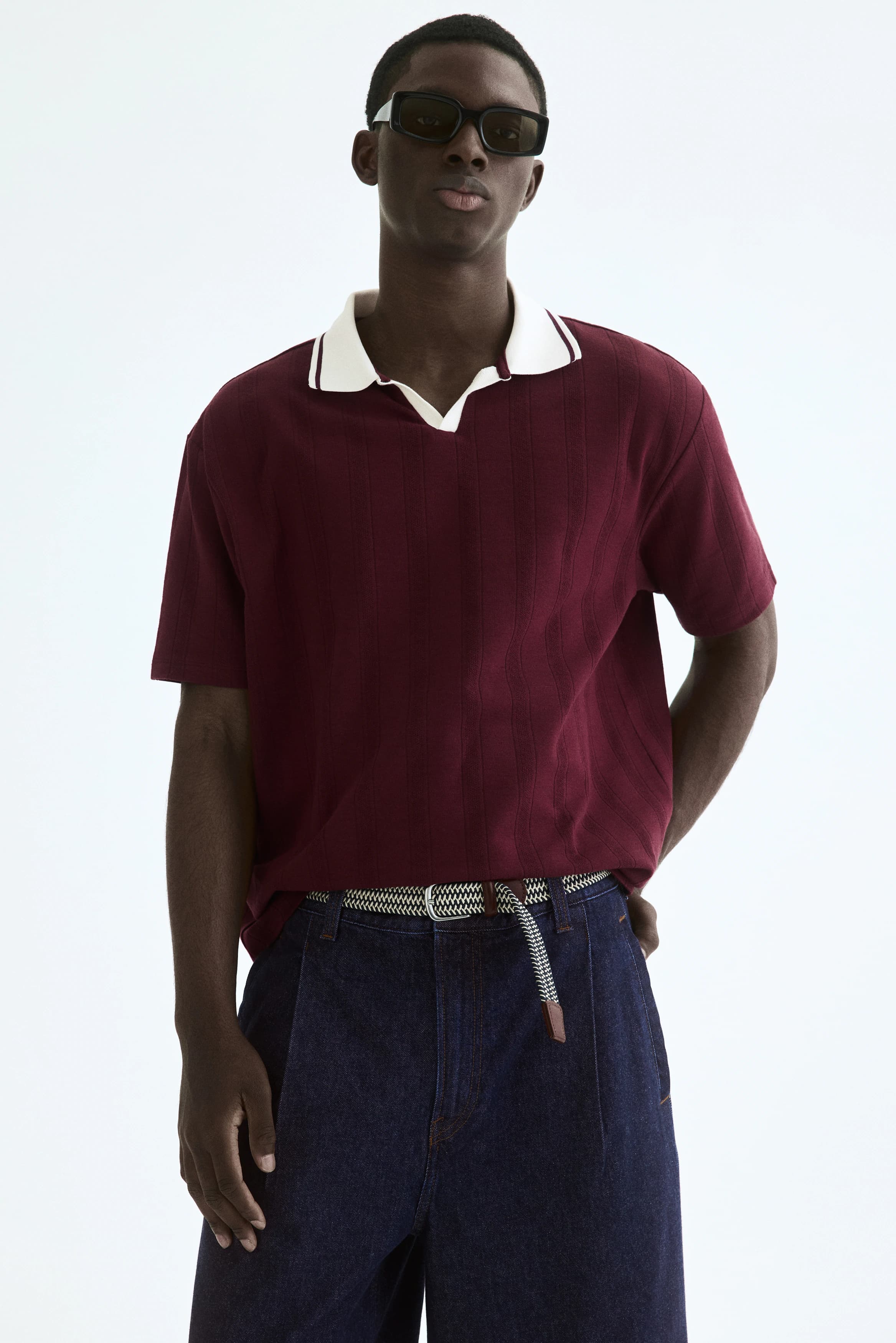 Structuurgebreid poloshirt - Relaxed Fit