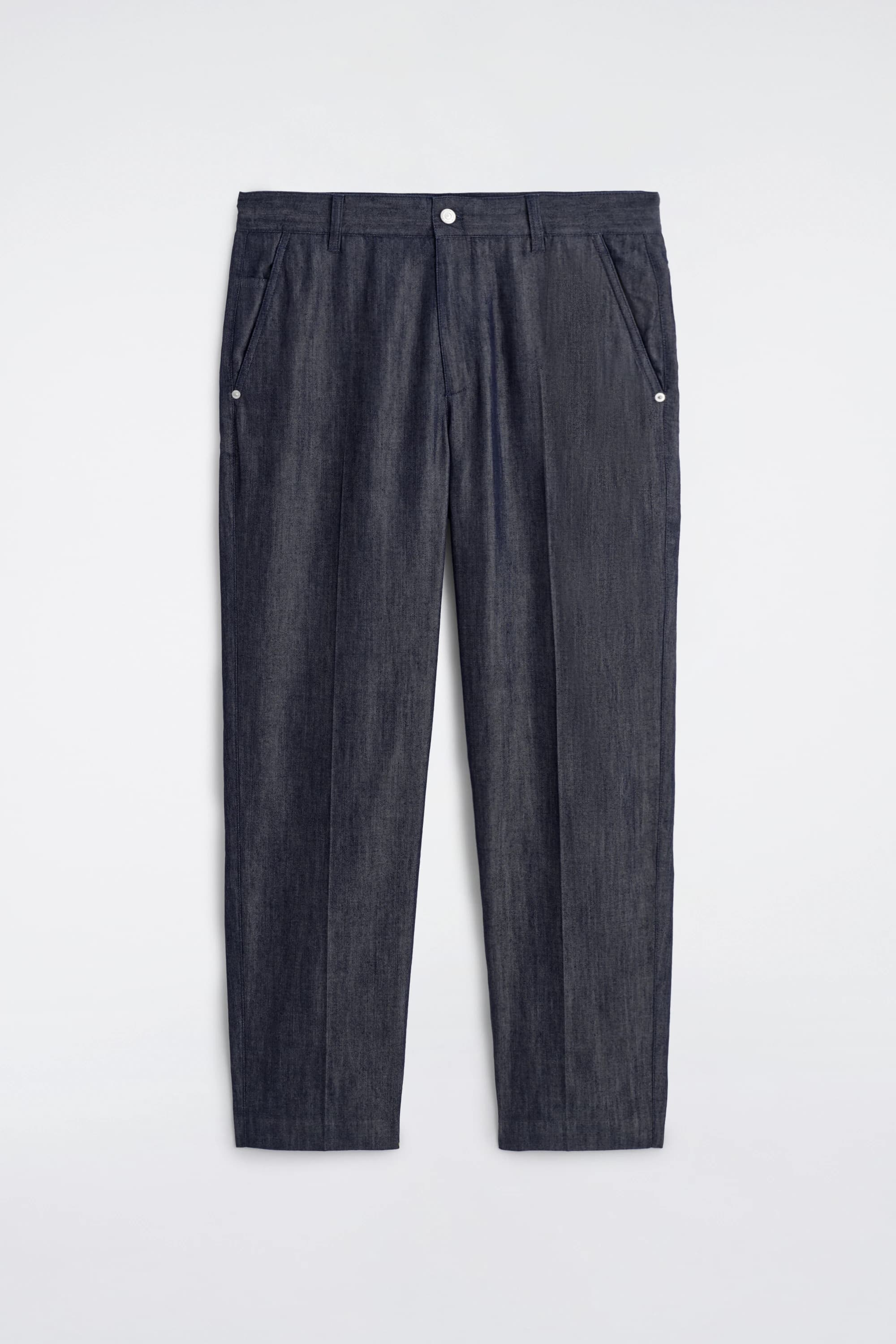 Broek van ongewassen denim met normale pasvorm en rechte pijpen
