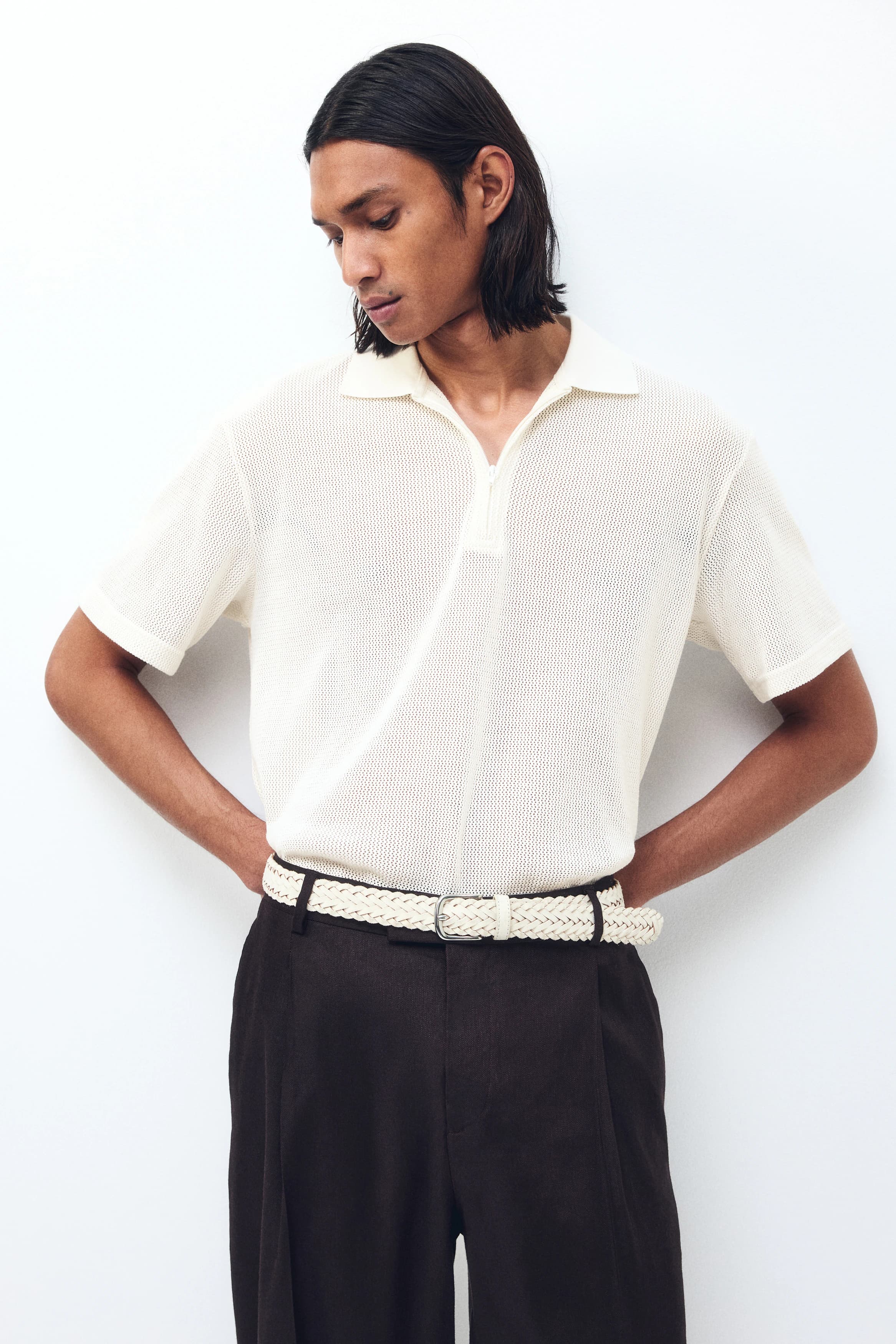 Ajourgebreid poloshirt - Regular Fit