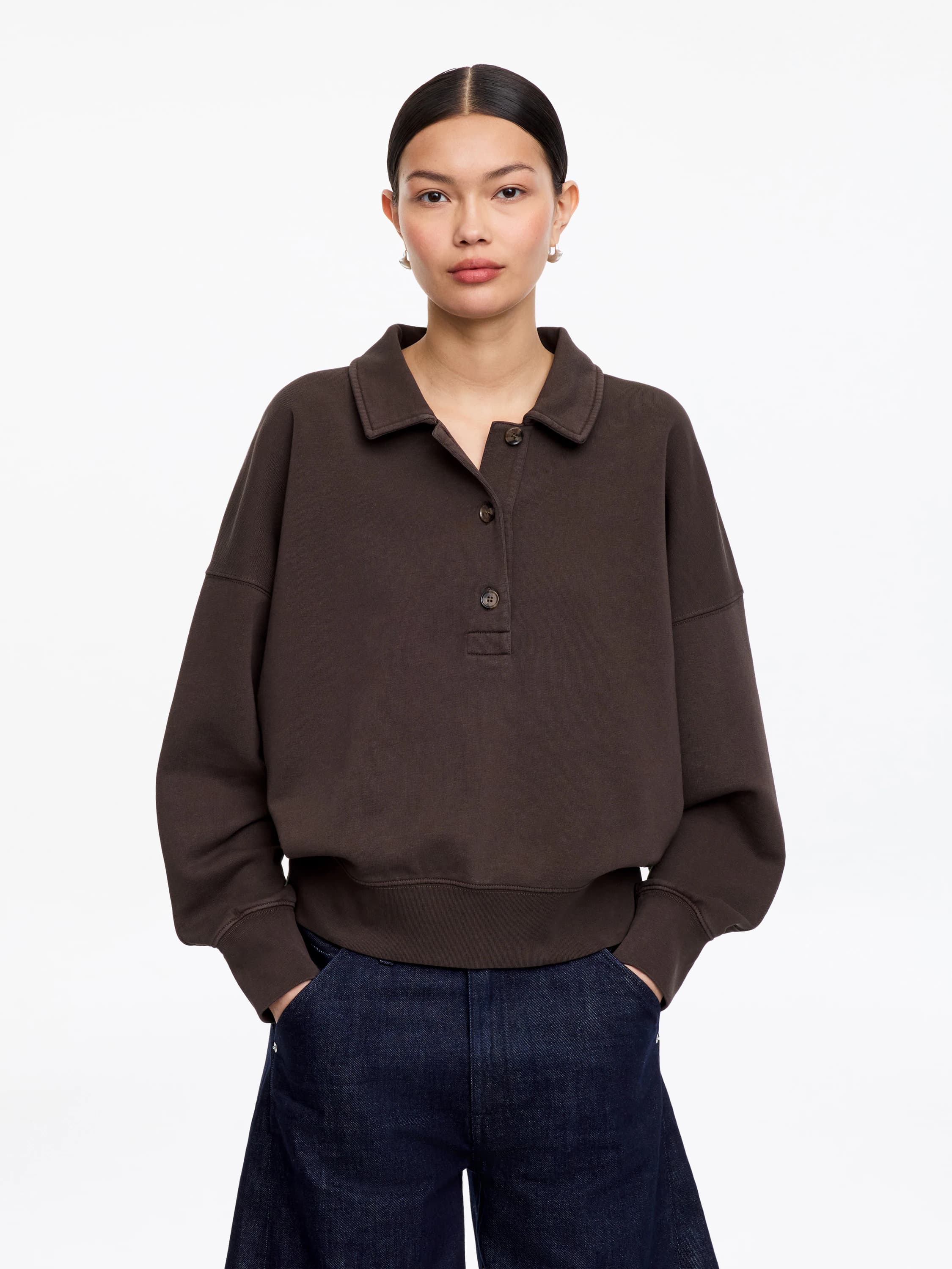 Sweatshirt van terry met polokraag