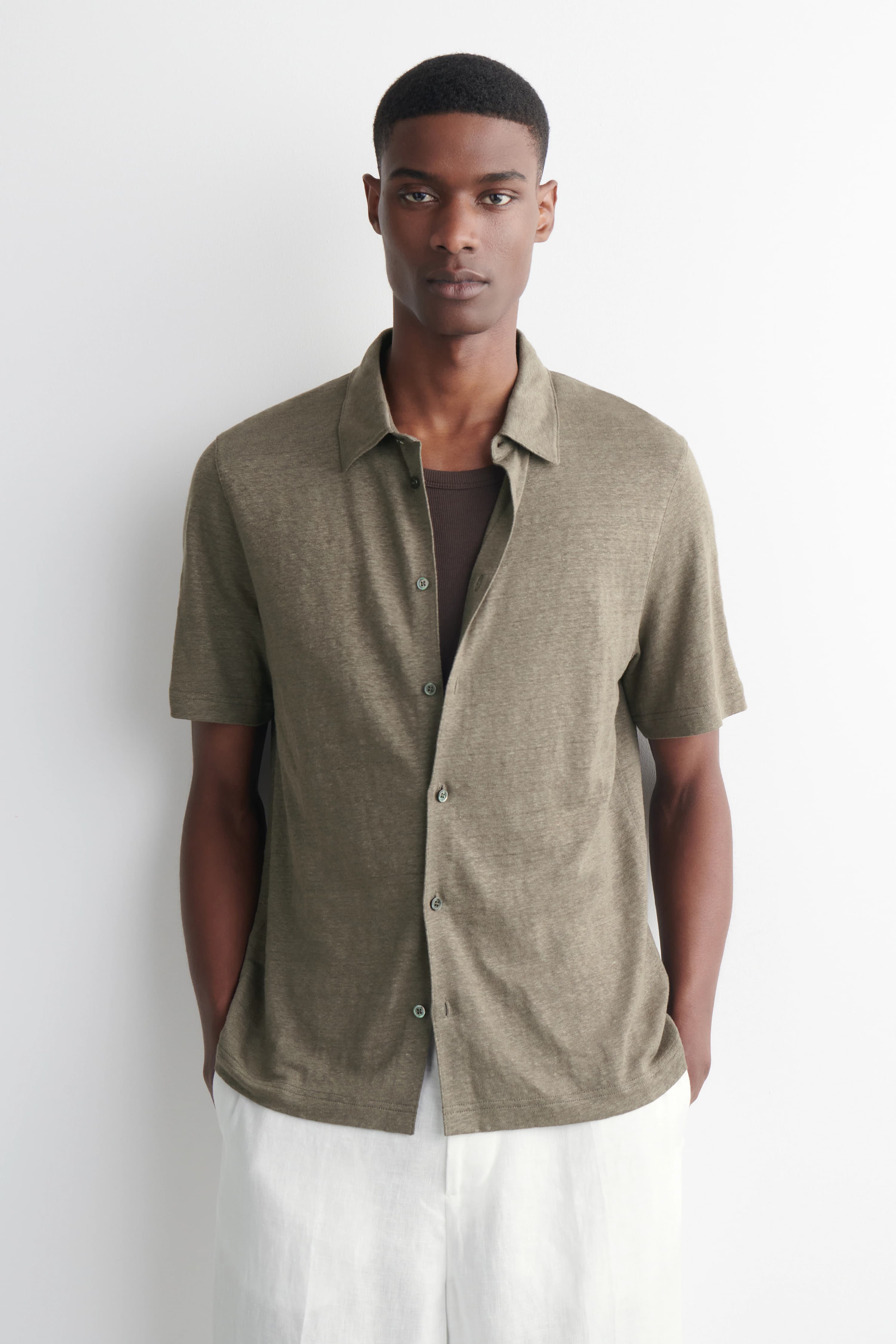 Linnen-jersey shirt met korte mouwen